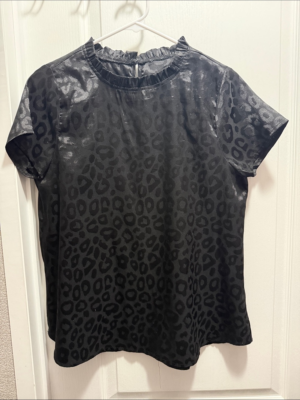 Black Leopard-Print Short Sleeve Top